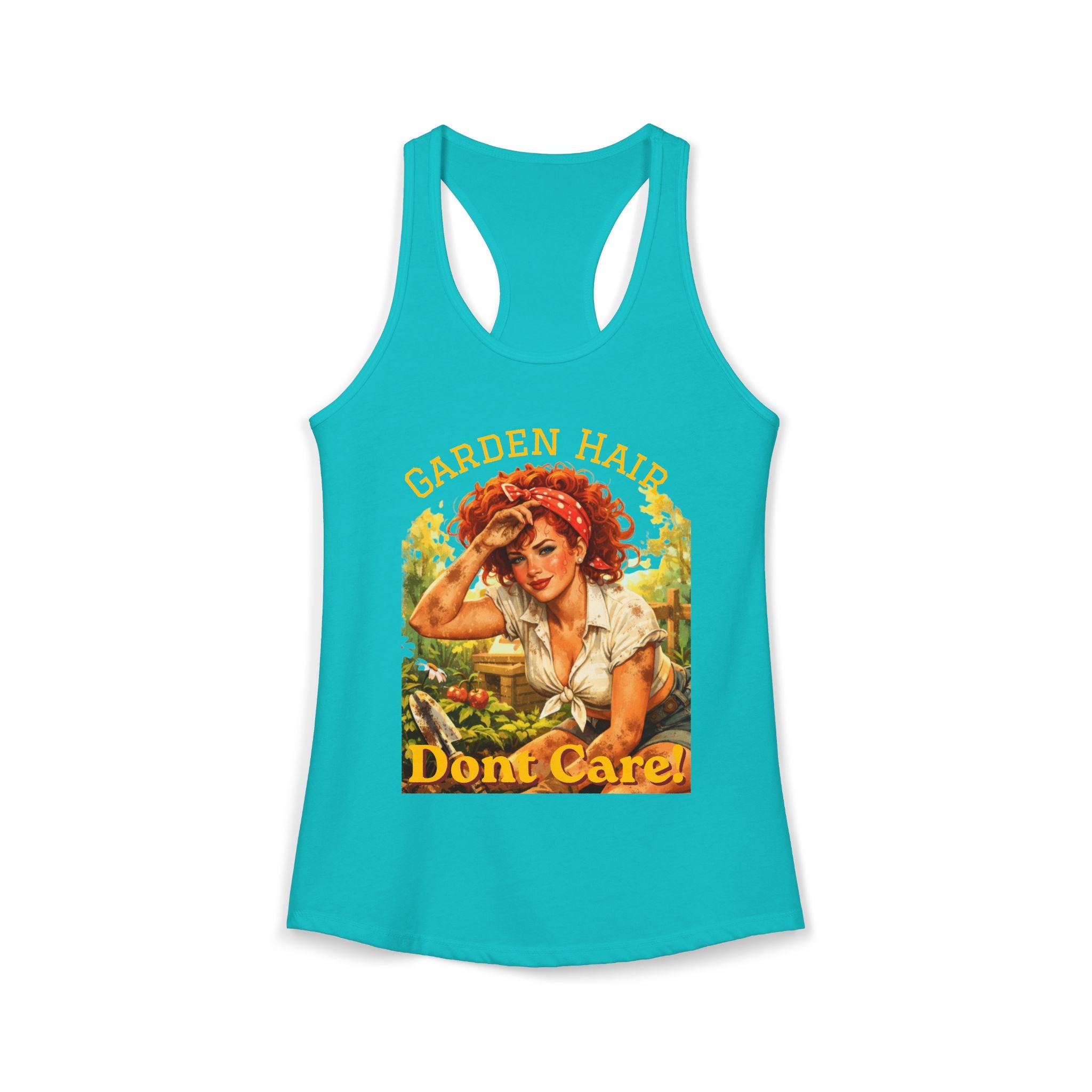 Garden Hair Don’t Care Tank Top | Funny Gardening Shirt | Vintage Pin Up Garden Tank | Plant Lover Gift | Homestead Apparel