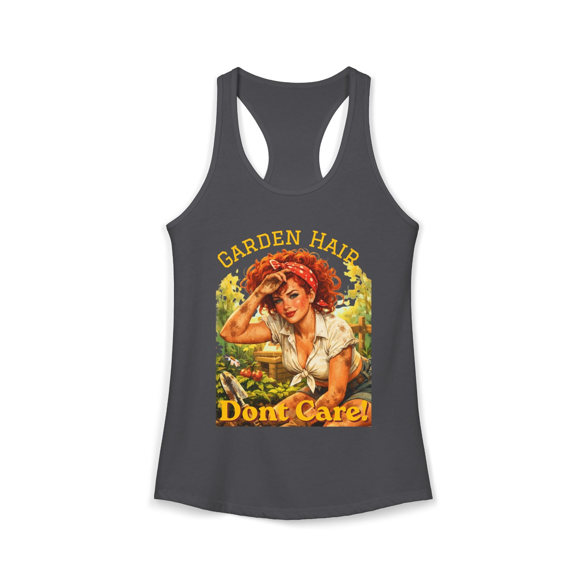 Garden Hair Don’t Care Tank Top | Funny Gardening Shirt | Vintage Pin Up Garden Tank | Plant Lover Gift | Homestead Apparel