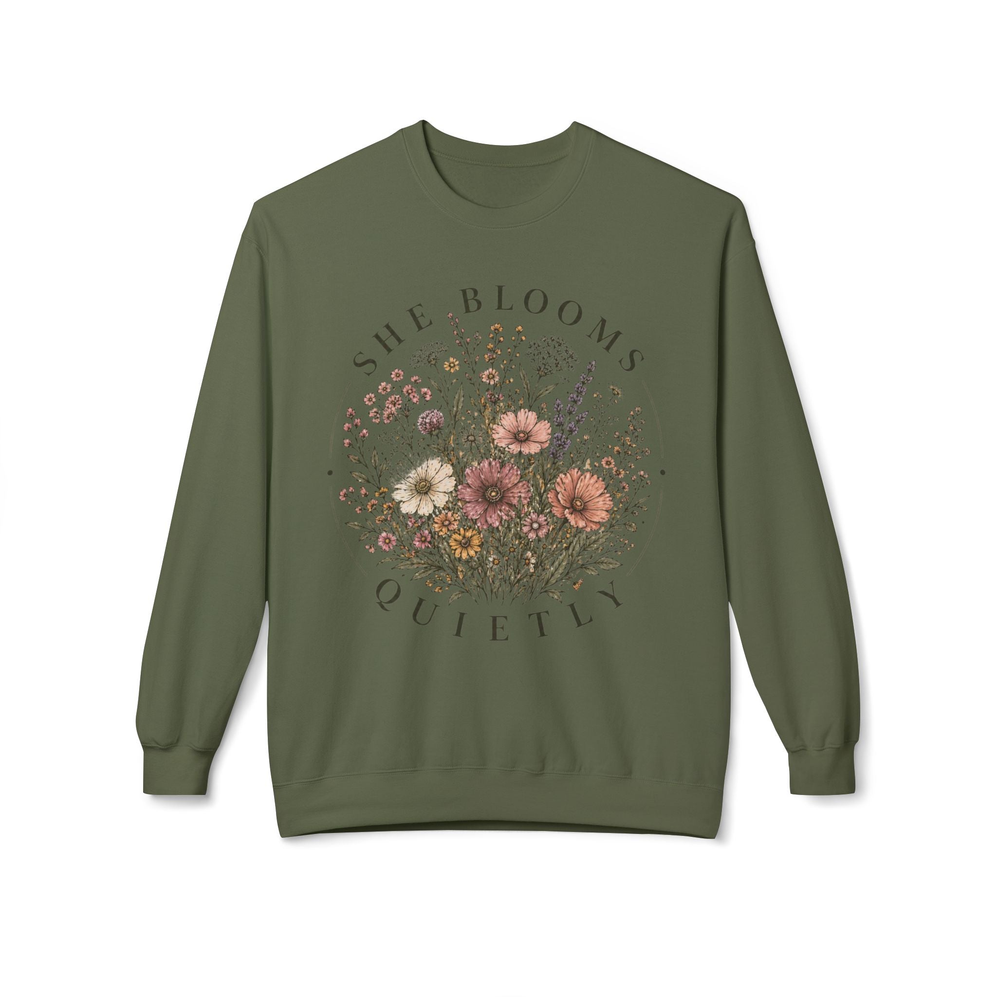She Blooms Quietly Sweatshirt – Floral Aesthetic Crewneck