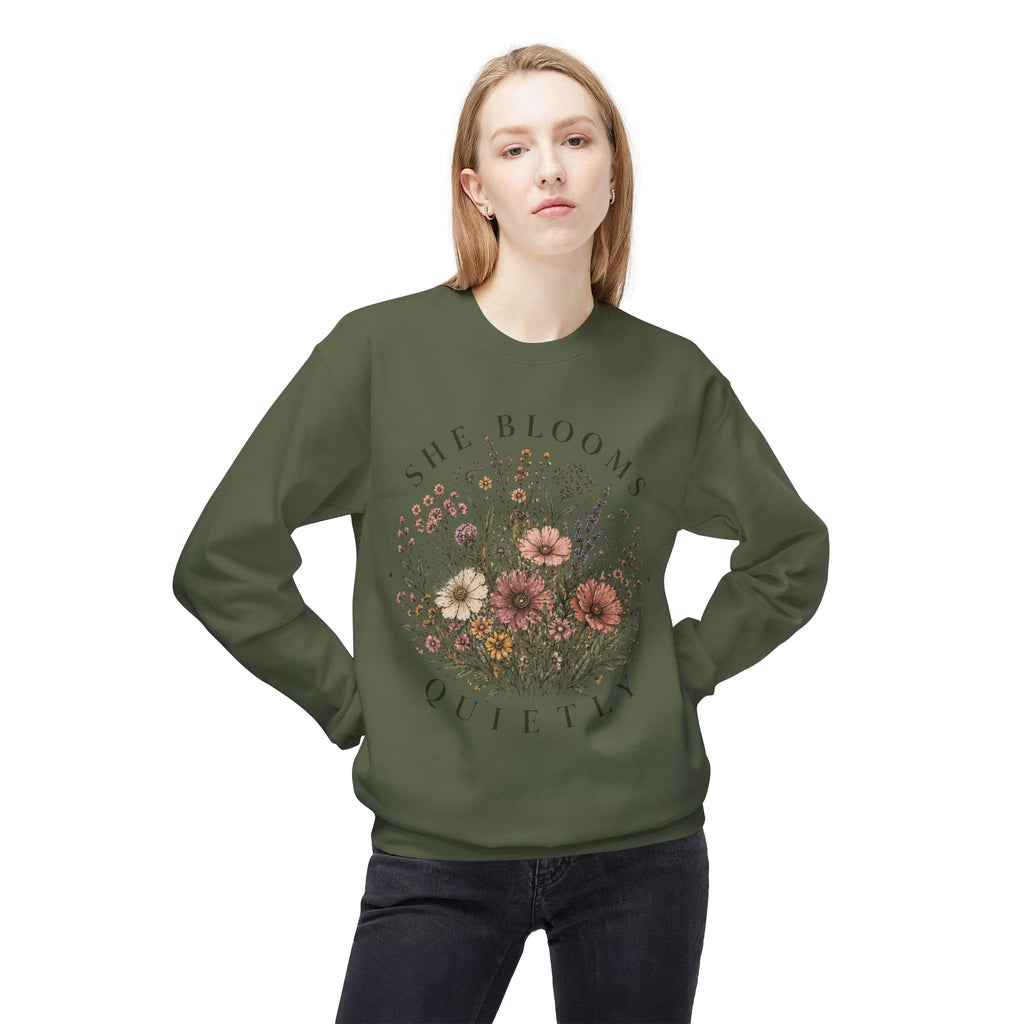 She Blooms Quietly Sweatshirt – Floral Aesthetic Crewneck