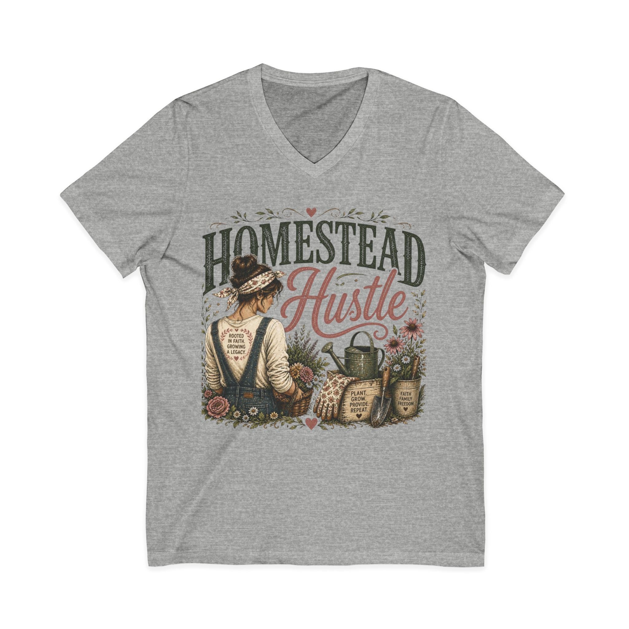 Homestead Hustle – Rustic Farmhouse V-Neck Tee