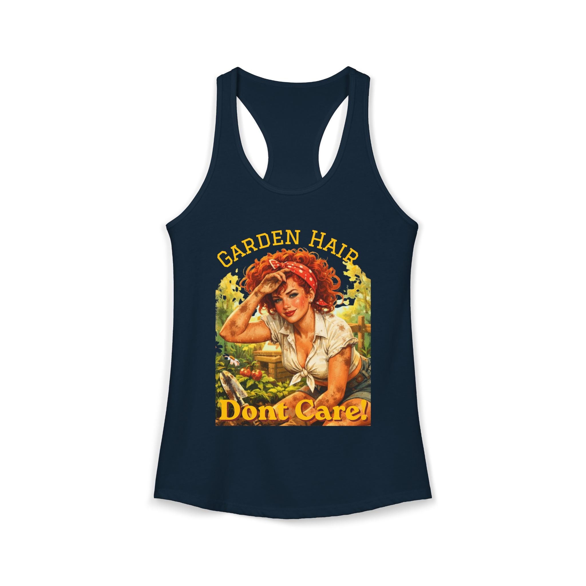 Garden Hair Don’t Care Tank Top | Funny Gardening Shirt | Vintage Pin Up Garden Tank | Plant Lover Gift | Homestead Apparel
