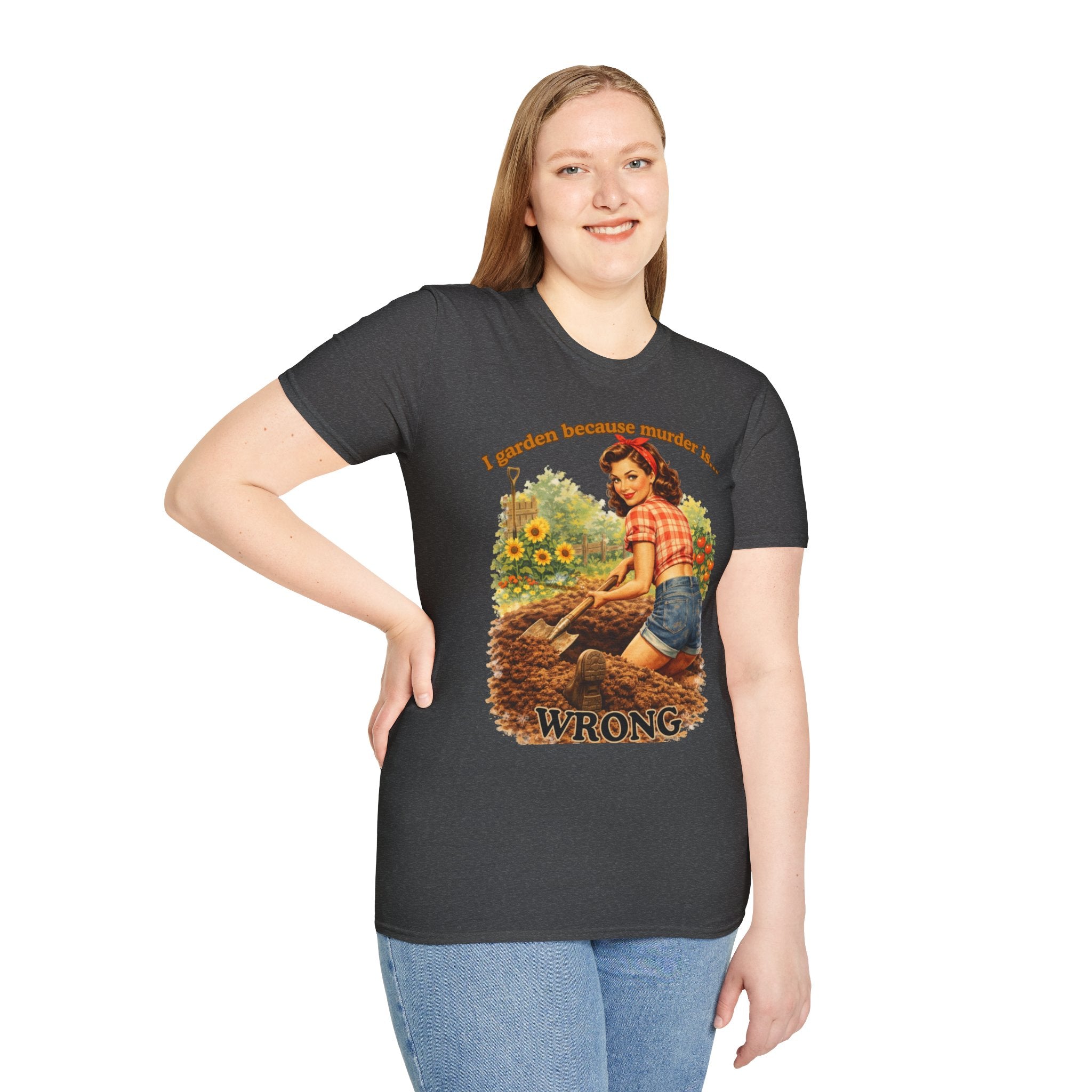I Garden Because Murder Is Wrong – Funny Gardener Shirt | Vintage Pin Up Garden Tee