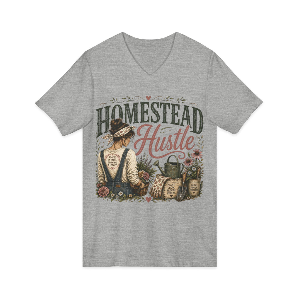 Homestead Hustle – Rustic Farmhouse V-Neck Tee