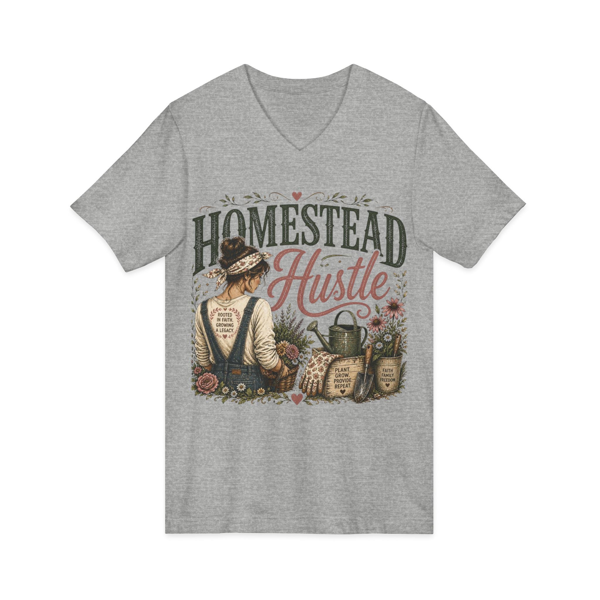 Homestead Hustle – Rustic Farmhouse V-Neck Tee