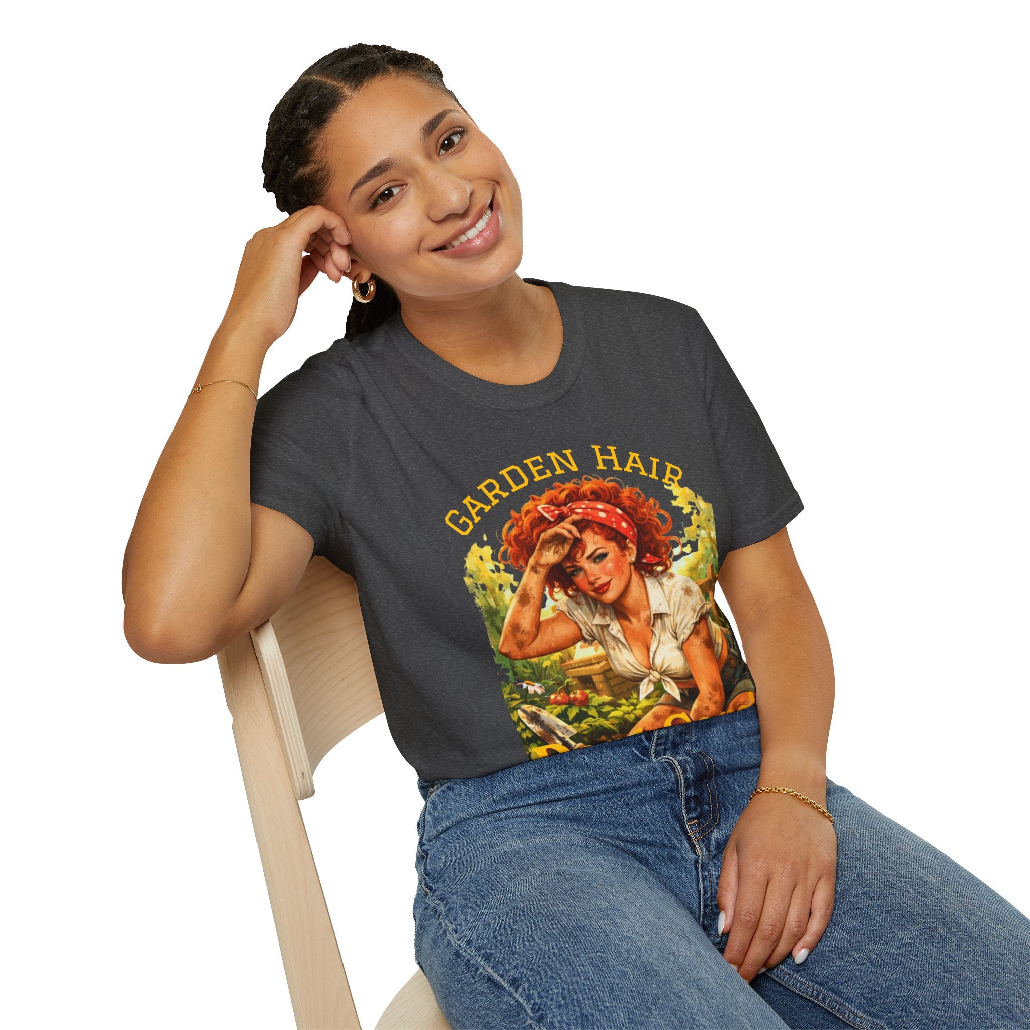 Garden Hair Don’t Care T-Shirt | Funny Gardening Shirt | Vintage Pin Up Garden Tee | Plant Lover Gift | Homestead Shirt