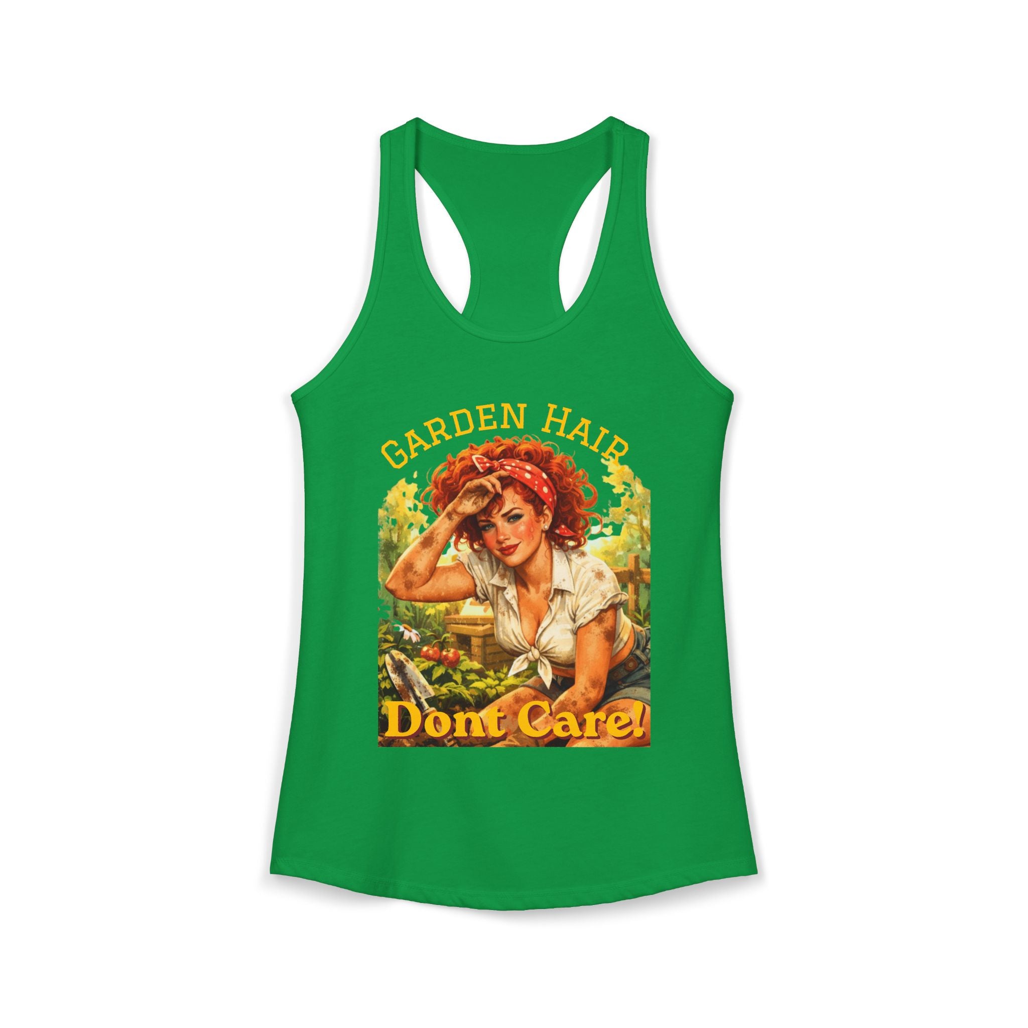 Garden Hair Don’t Care Tank Top | Funny Gardening Shirt | Vintage Pin Up Garden Tank | Plant Lover Gift | Homestead Apparel