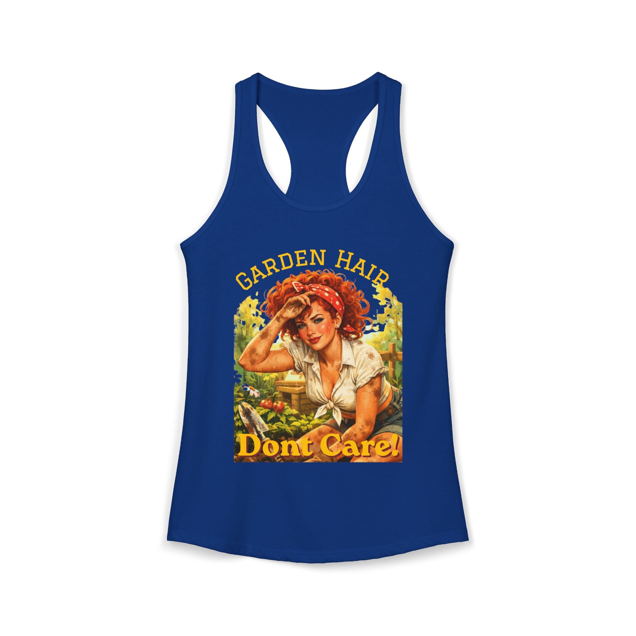 Garden Hair Don’t Care Tank Top | Funny Gardening Shirt | Vintage Pin Up Garden Tank | Plant Lover Gift | Homestead Apparel