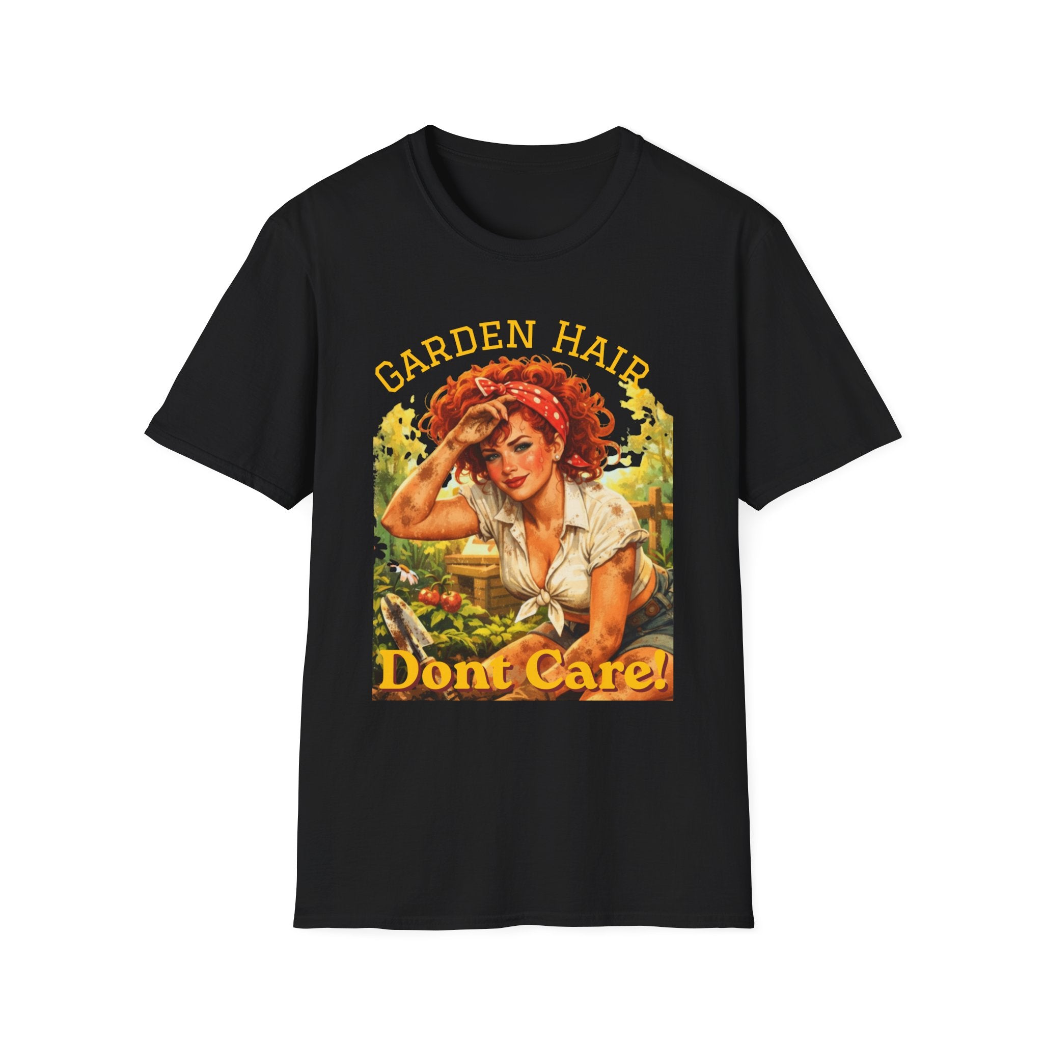 Garden Hair Don’t Care T-Shirt | Funny Gardening Shirt | Vintage Pin Up Garden Tee | Plant Lover Gift | Homestead Shirt