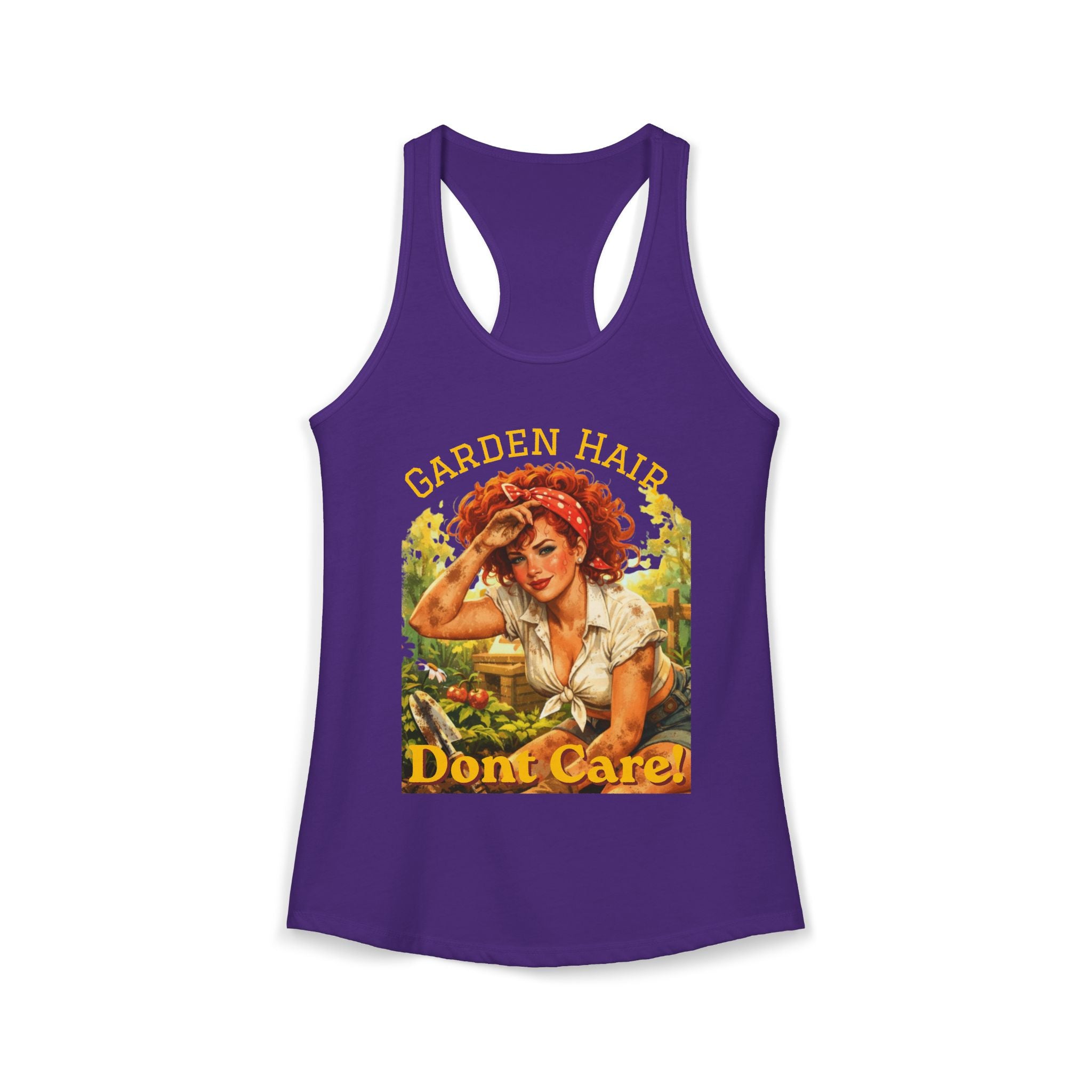 Garden Hair Don’t Care Tank Top | Funny Gardening Shirt | Vintage Pin Up Garden Tank | Plant Lover Gift | Homestead Apparel