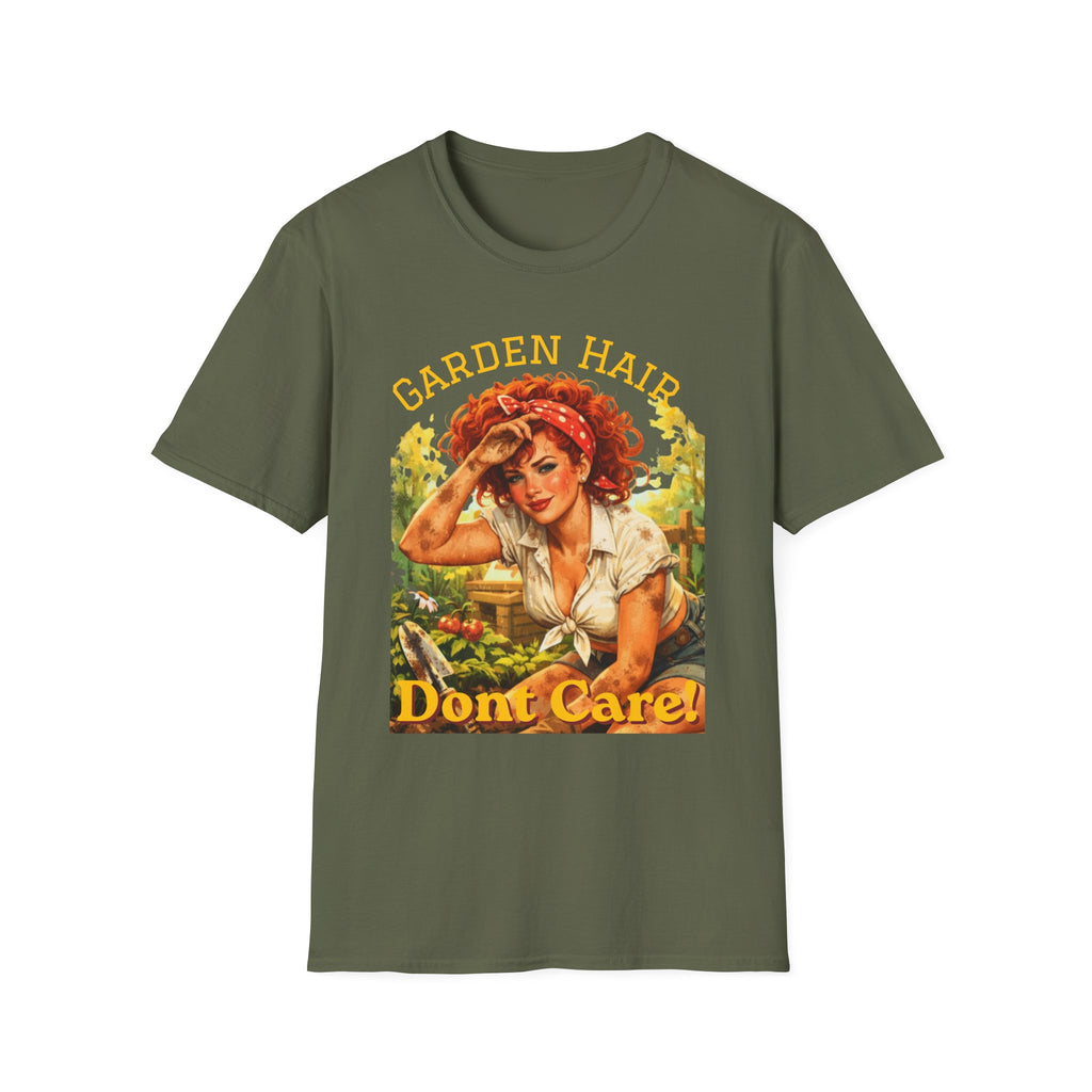 Garden Hair Don’t Care T-Shirt | Funny Gardening Shirt | Vintage Pin Up Garden Tee | Plant Lover Gift | Homestead Shirt