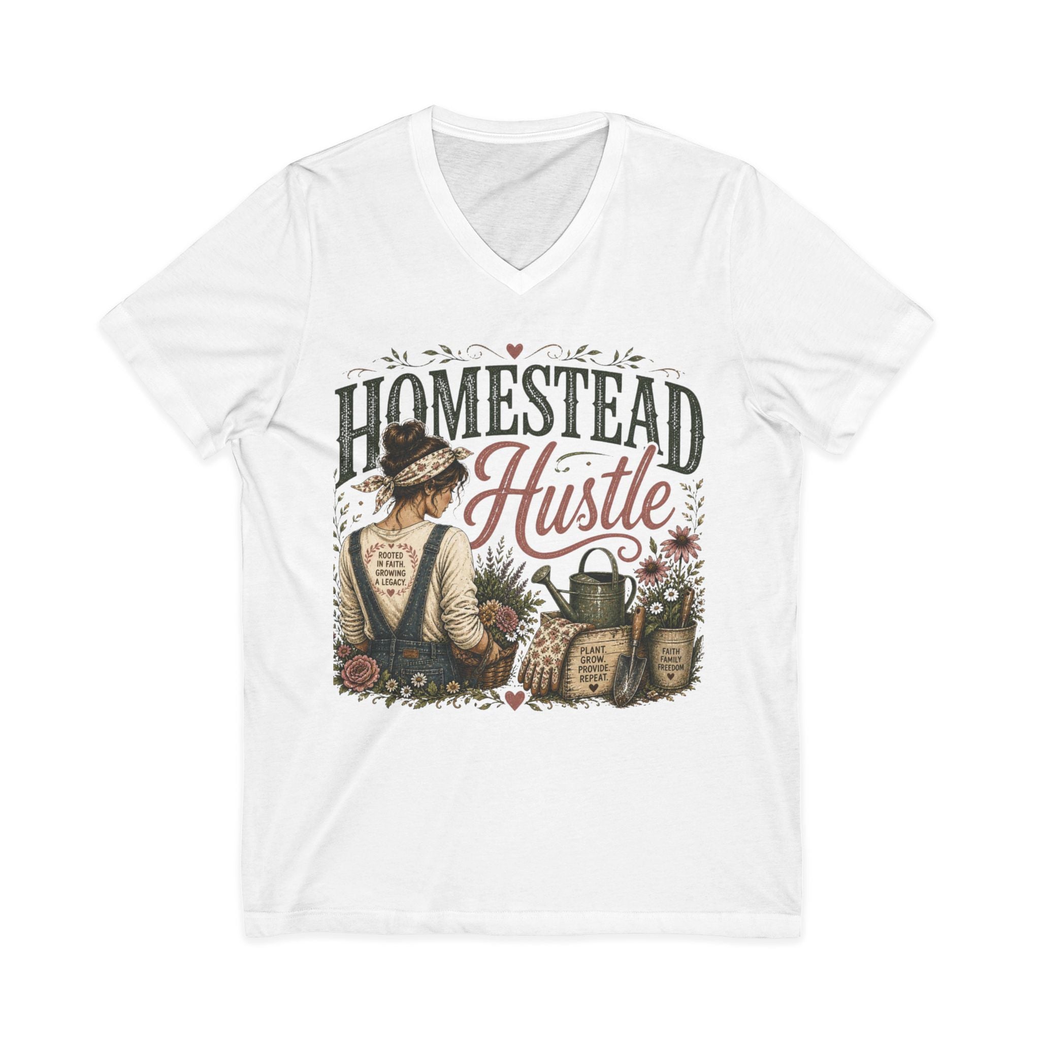 Homestead Hustle – Rustic Farmhouse V-Neck Tee