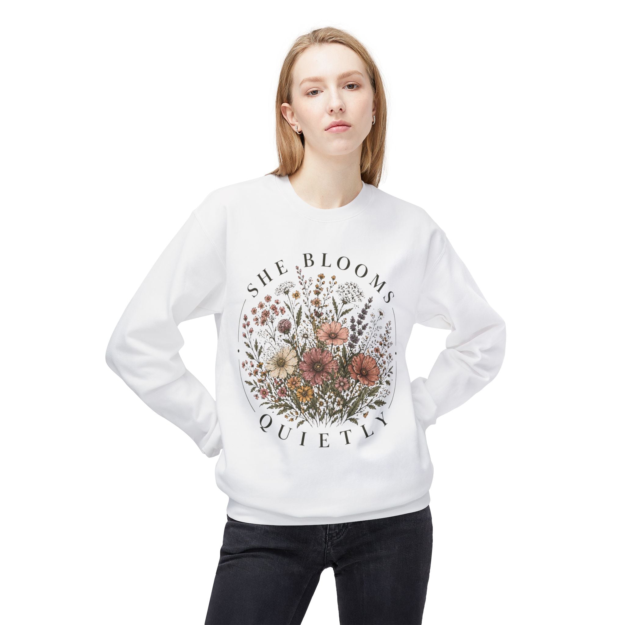 She Blooms Quietly Sweatshirt – Floral Aesthetic Crewneck