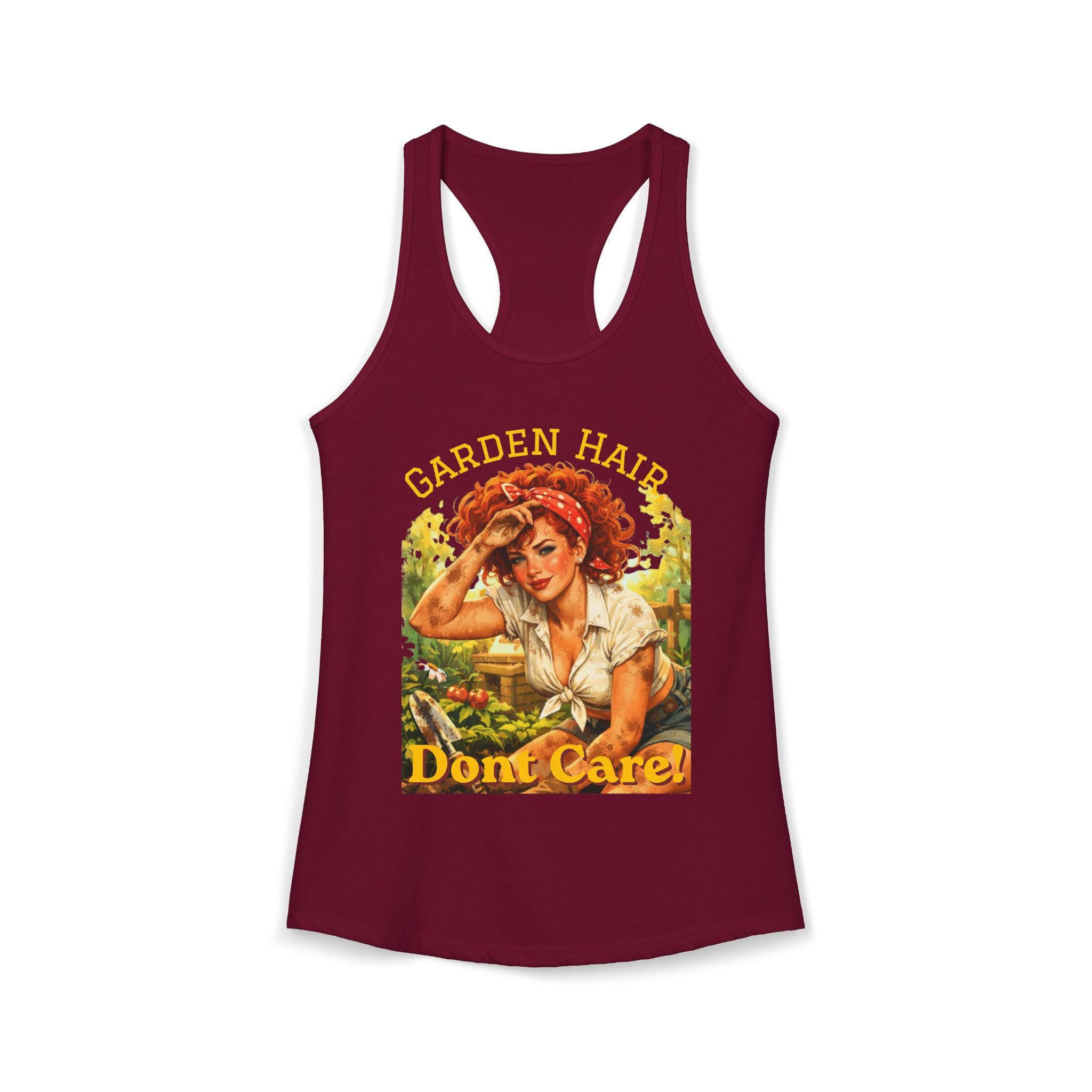 Garden Hair Don’t Care Tank Top | Funny Gardening Shirt | Vintage Pin Up Garden Tank | Plant Lover Gift | Homestead Apparel