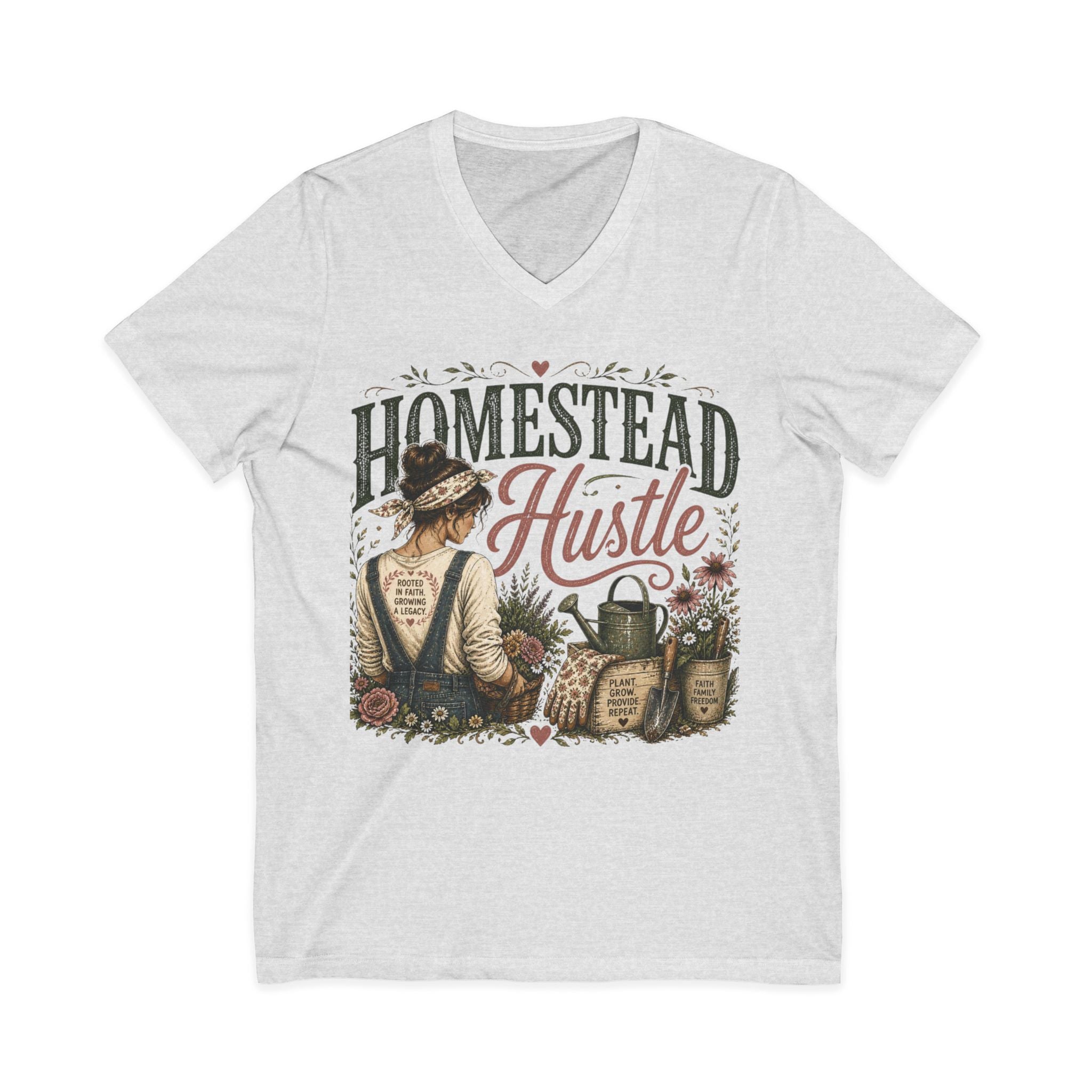 Homestead Hustle – Rustic Farmhouse V-Neck Tee