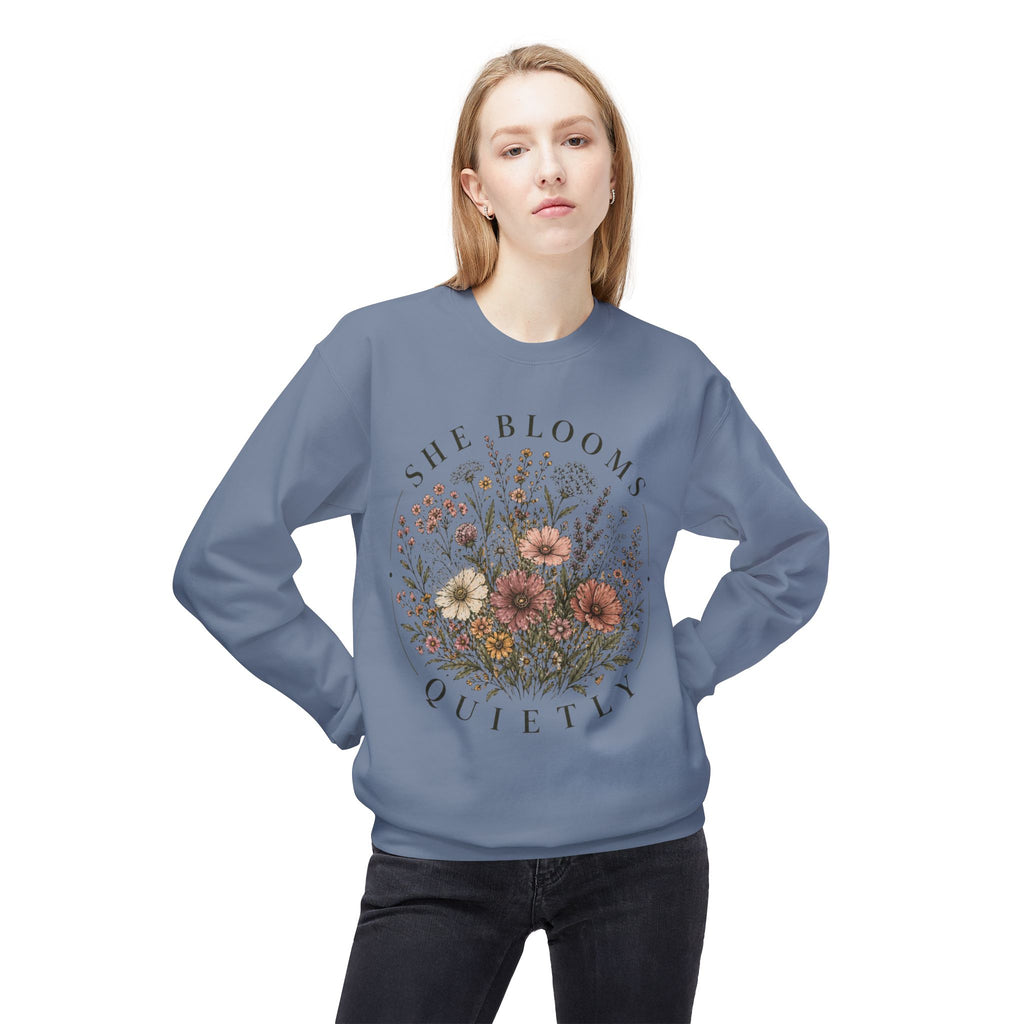 She Blooms Quietly Sweatshirt – Floral Aesthetic Crewneck