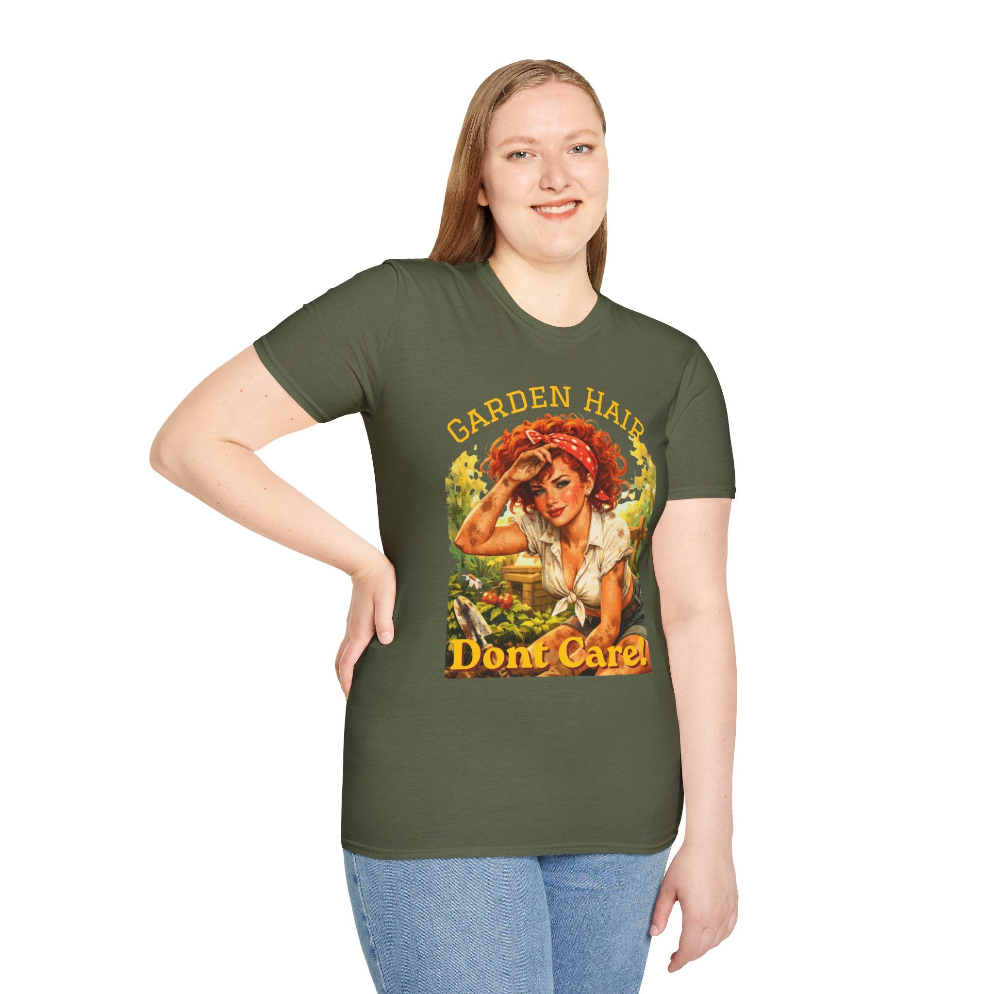 Garden Hair Don’t Care T-Shirt | Funny Gardening Shirt | Vintage Pin Up Garden Tee | Plant Lover Gift | Homestead Shirt