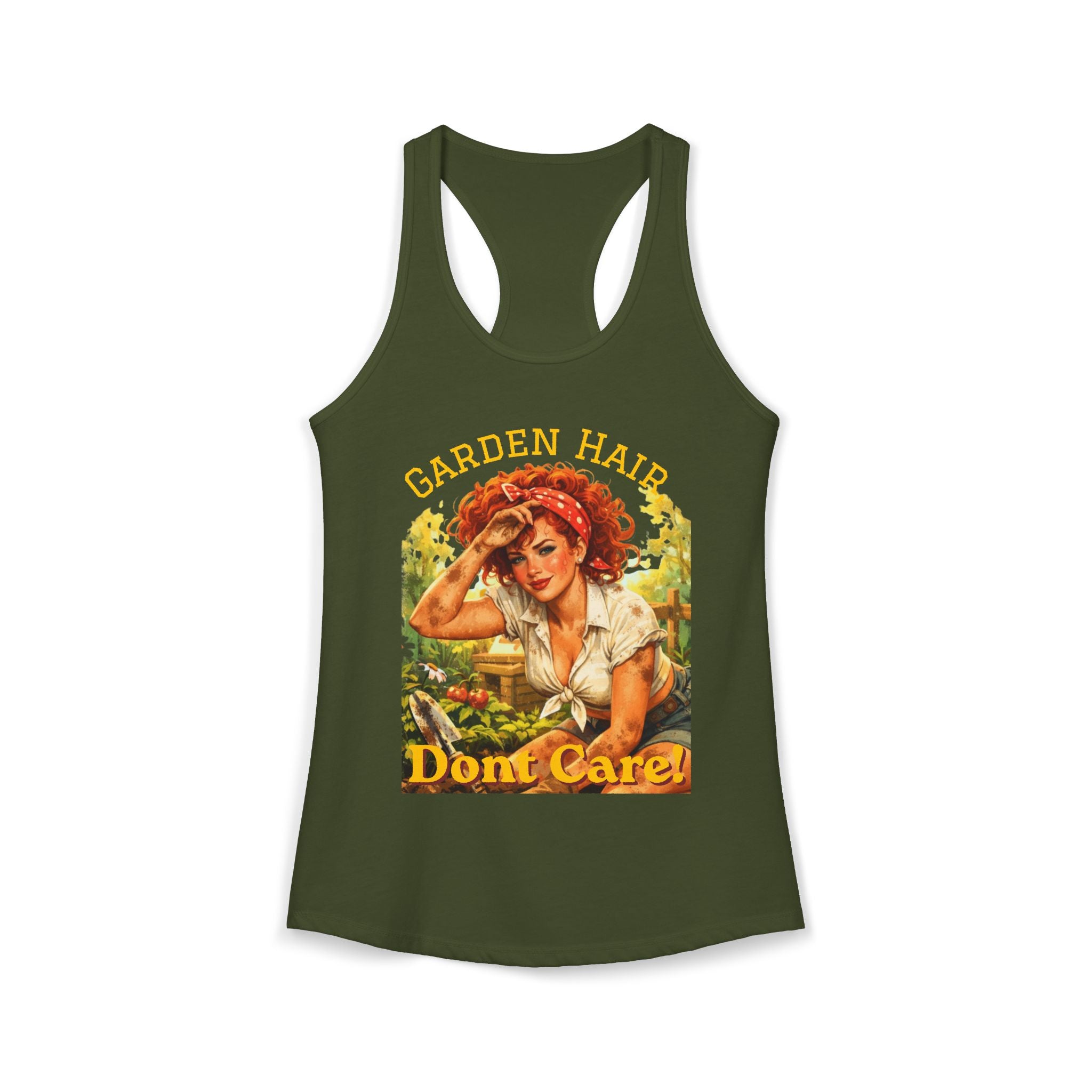 Garden Hair Don’t Care Tank Top | Funny Gardening Shirt | Vintage Pin Up Garden Tank | Plant Lover Gift | Homestead Apparel