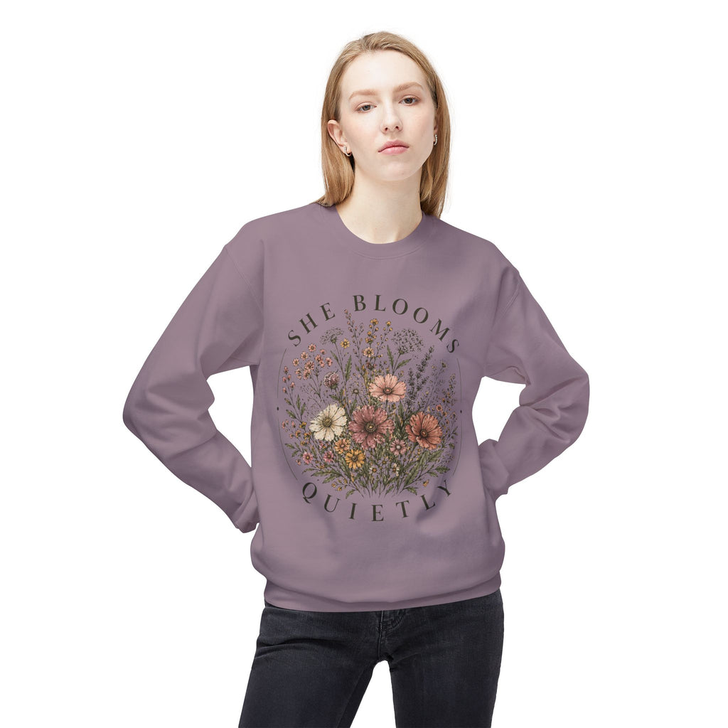 She Blooms Quietly Sweatshirt – Floral Aesthetic Crewneck